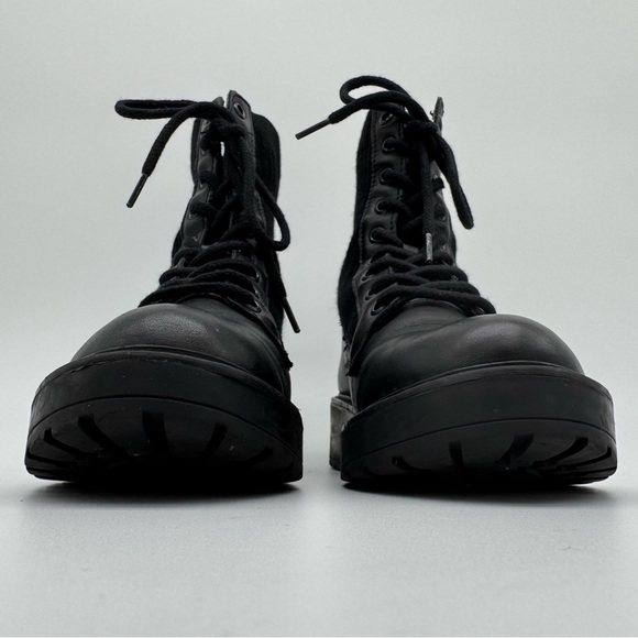 Steve Madden Veeta Black Leather Knit Lace Up Combat Boot Size 7 M - Picture 4 of 11